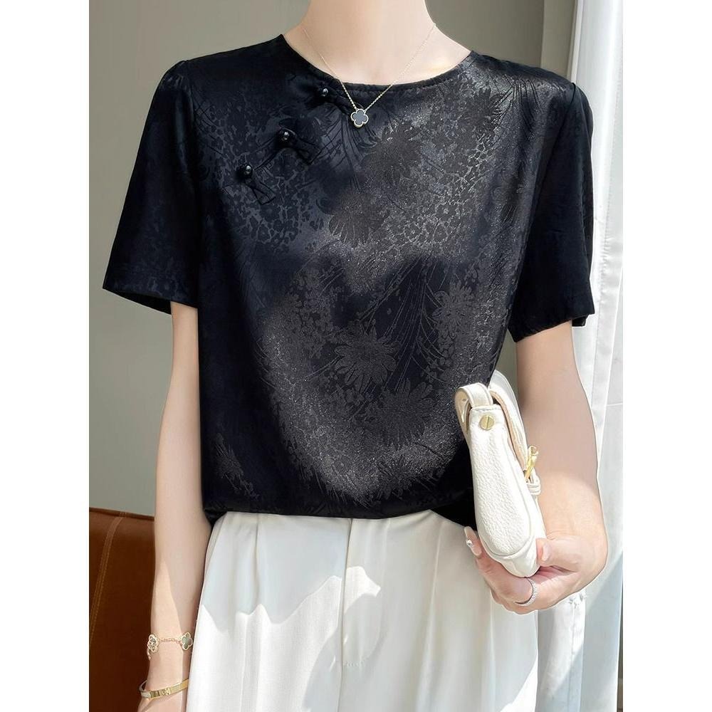 2026 new printed elegant Chinese style top with slimming temperament, T ...
