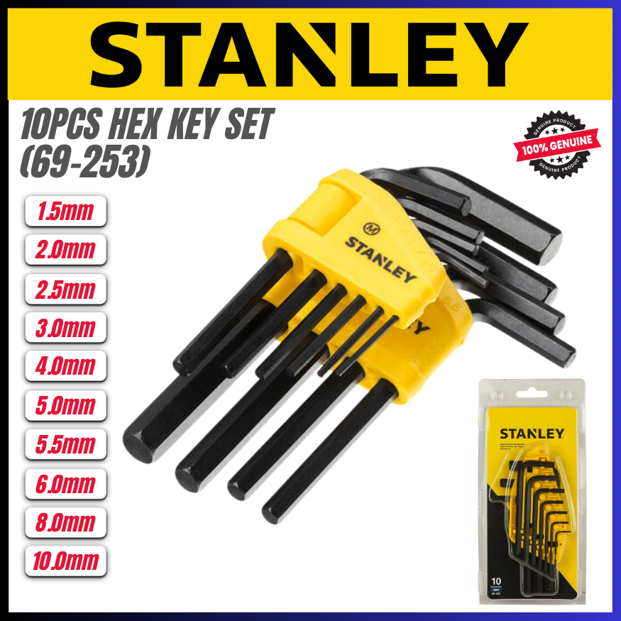 (100% ORIGINAL)STANLEY 69-253 10pcs HEX KEY SET (1.5 / 2 / 2.5 / 3 / 4 ...