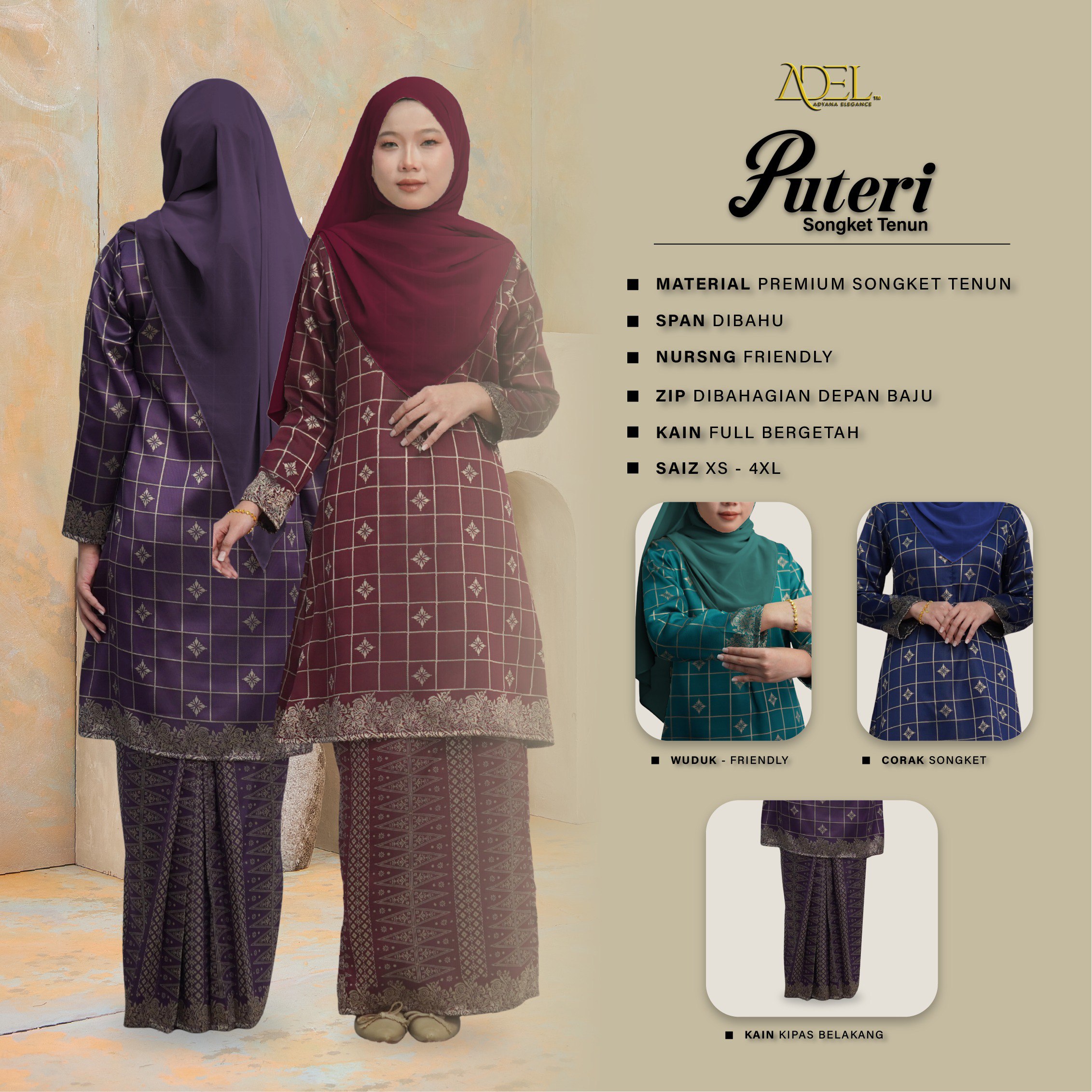 RAYA 2026 | ADEL Baju Kurung Riau Puteri Songket Tenun Moden Set ...