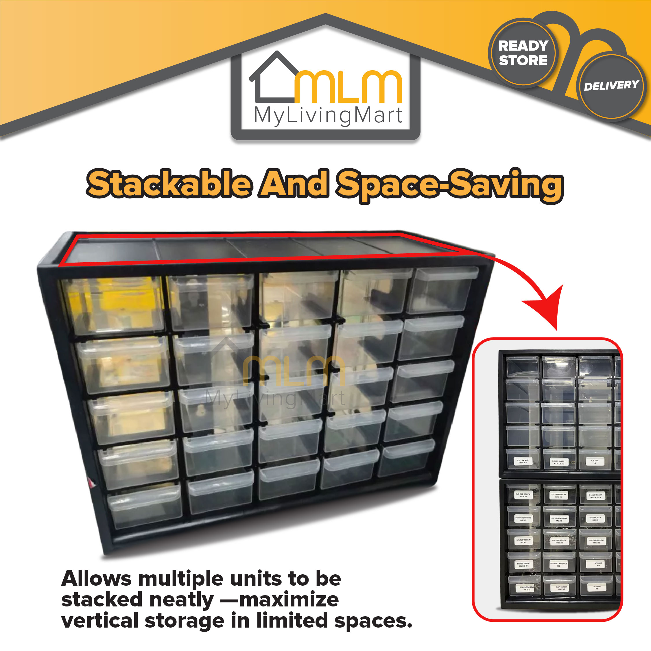25 Drawers Heavy Duty Stackable Hard Plastic Small Drawer Multi ...