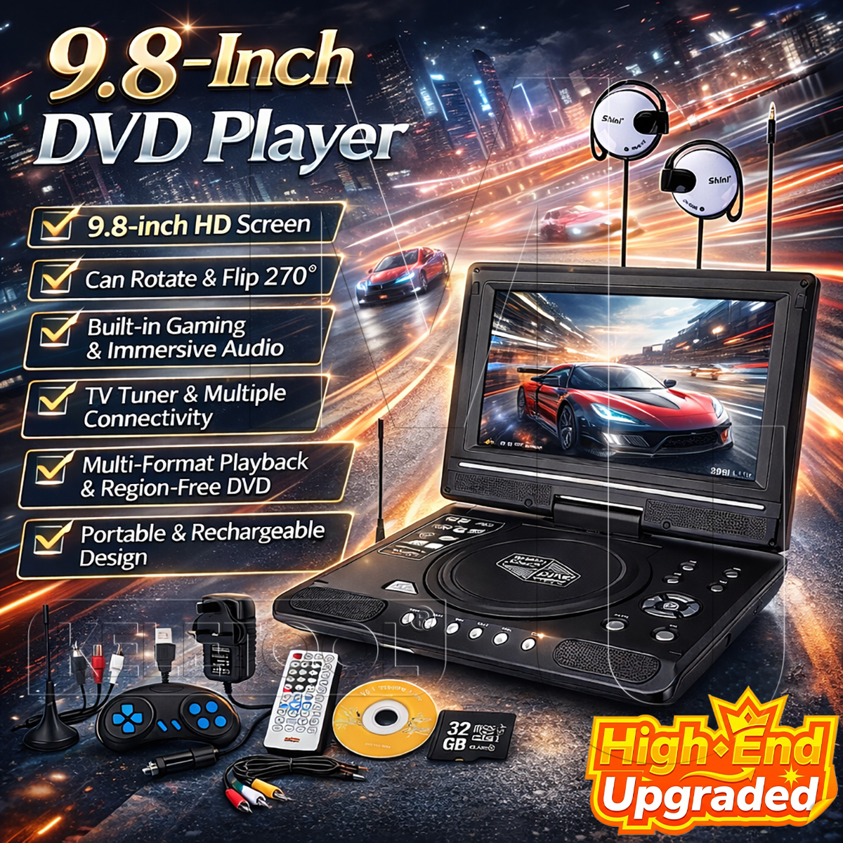 9.8 Inch Portable DVD Player Multimedia USB CD VCD Video Player with ...