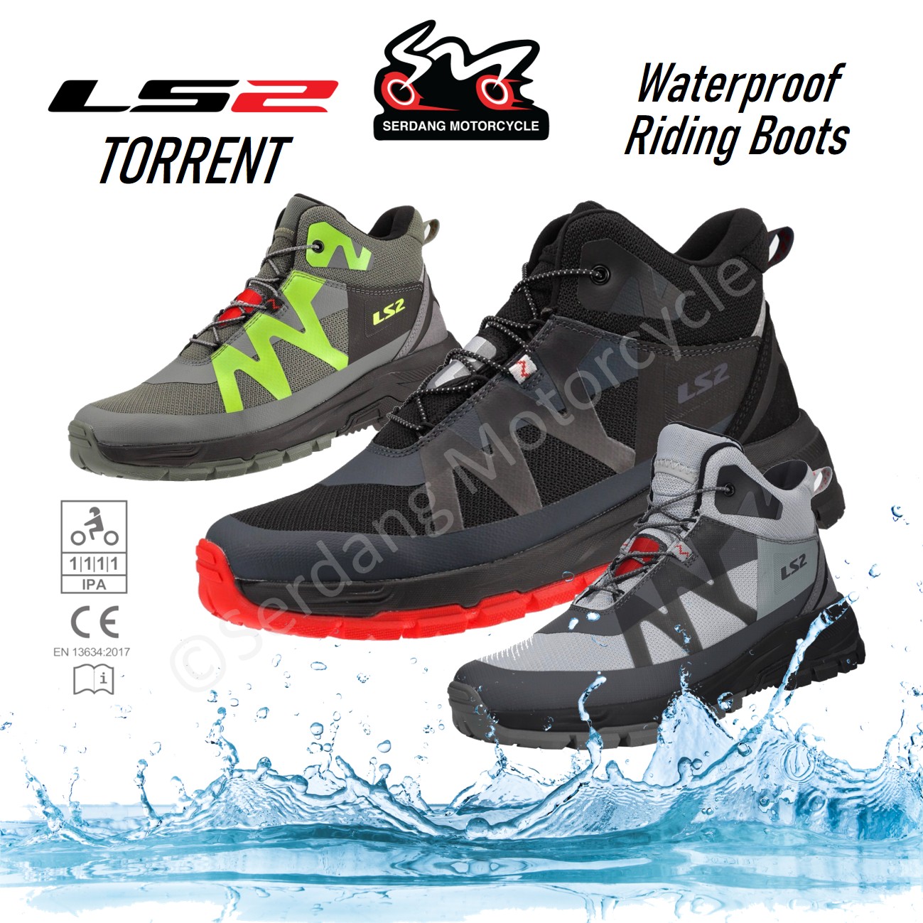 LS2 TORRENT Waterproof Riding Boots Shoes Motorcycle Touring Kasut ...