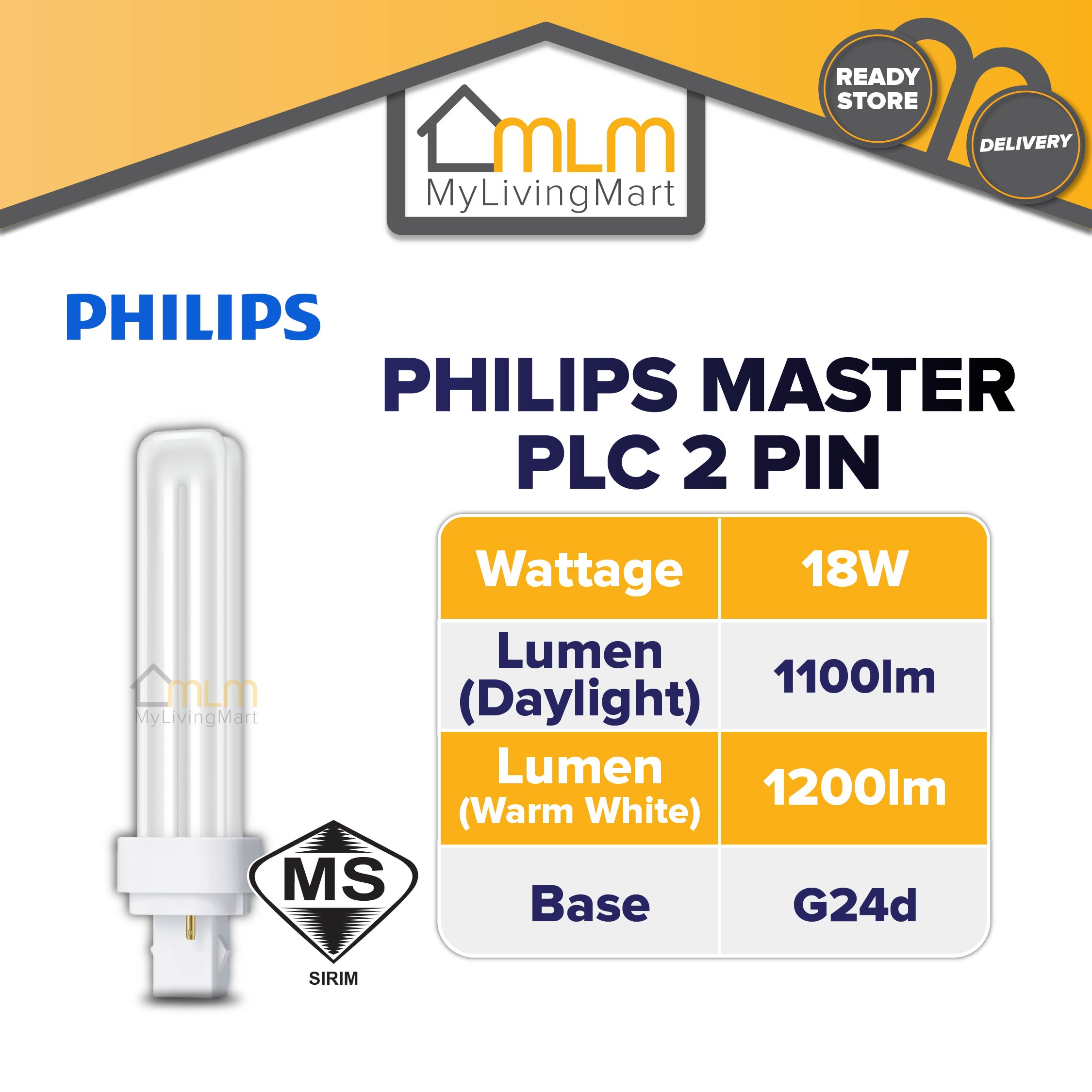 PHILIPS 2 Pin Master PLC-2P 18W Energy Saving PHILIPS PLC G24D Light ...
