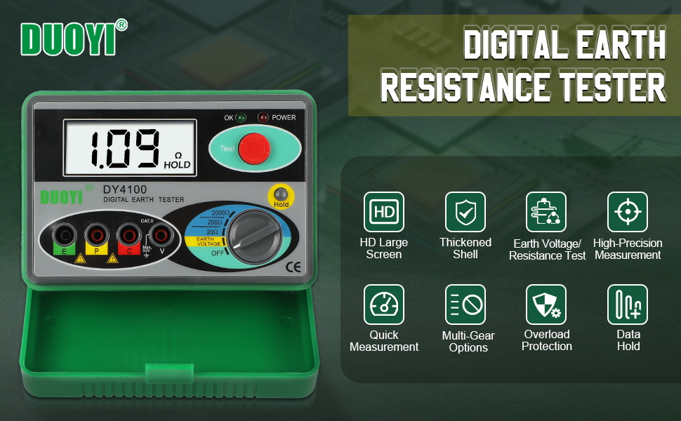 Digital Earth Ground Resistance Tester 0-2000Ω 30V AC Voltage Meter 3 ...