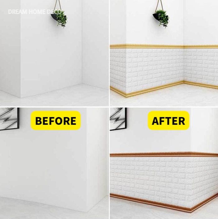 2.3meters Pelekat Garisan Hiasan Dinding 3D Foam | 3D Skirting Line ...