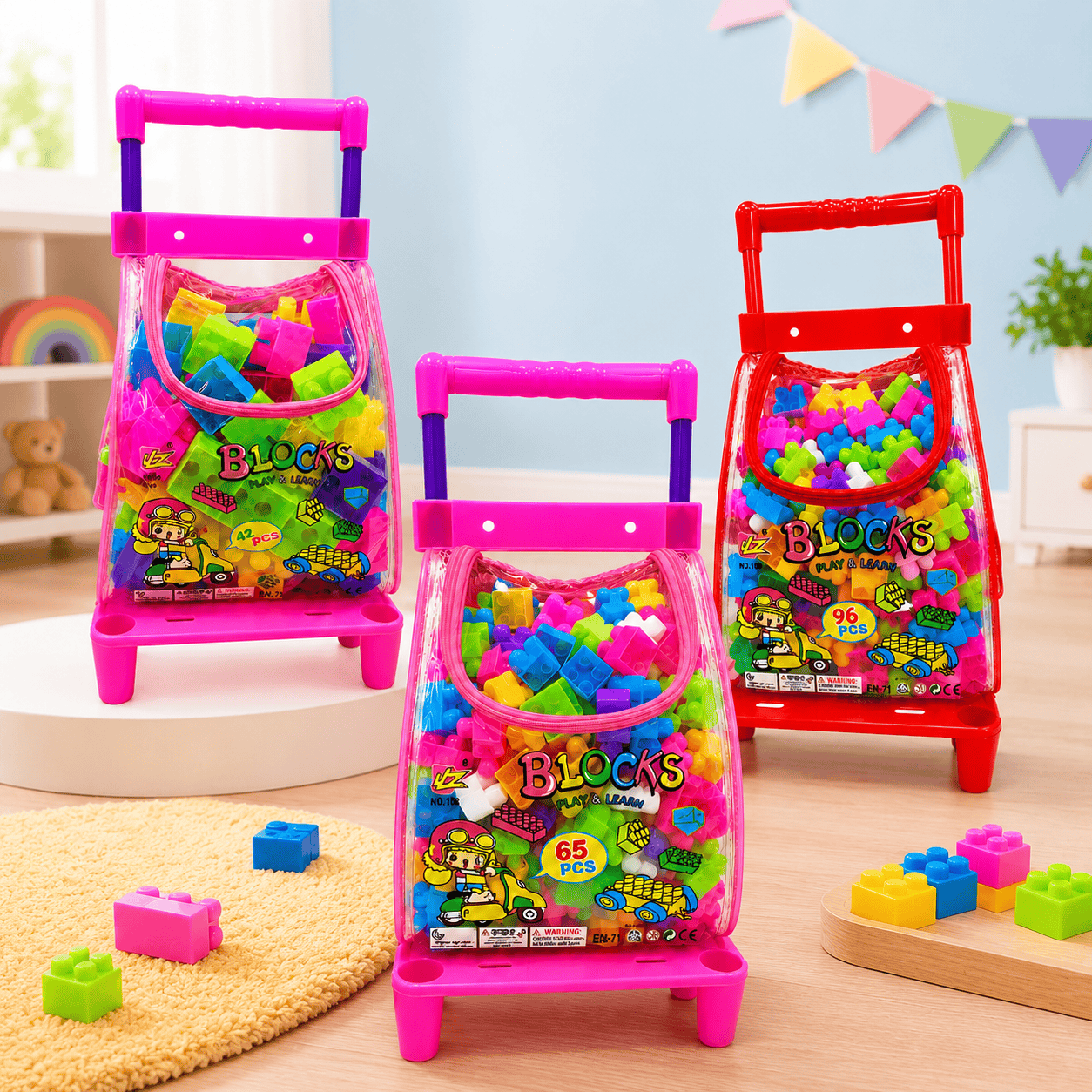 3+ Years Play & Learn Trolley Building Blocks Develop Imagination ...