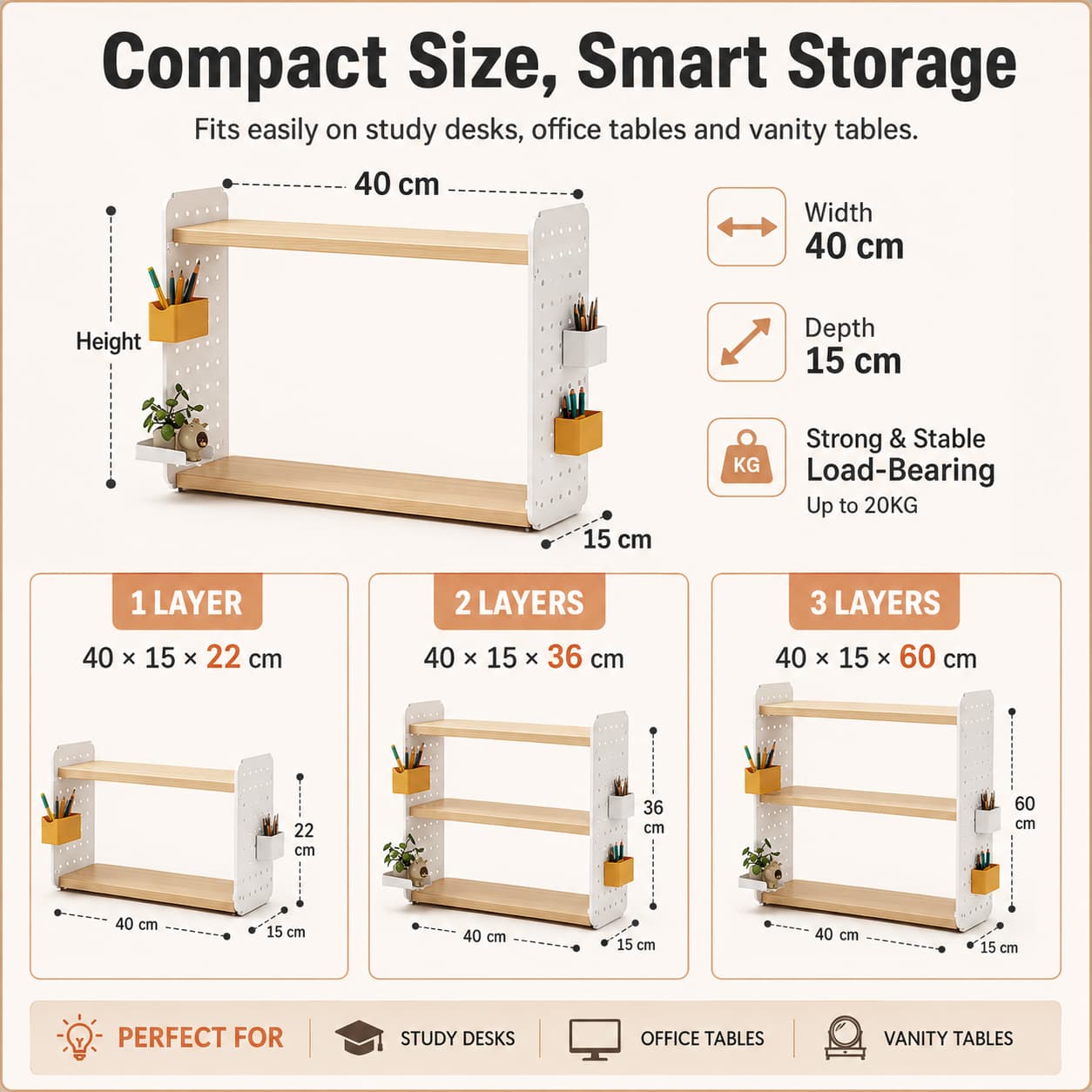 Desktop Storage Rack Home Office Bookshelf Rak Buku Hole Board Student ...