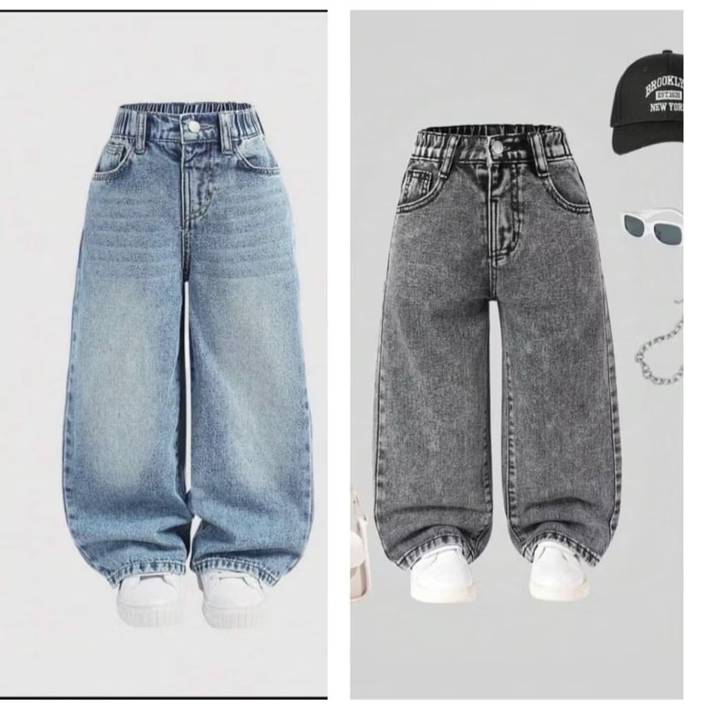 Kids 2y-12y Baggy Wide leg Denim jeans pant Premium Quality | Shopee ...