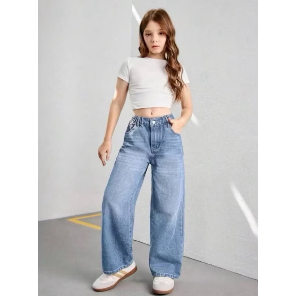 Kids 2y-12y Baggy Wide leg Denim jeans pant Premium Quality | Shopee ...