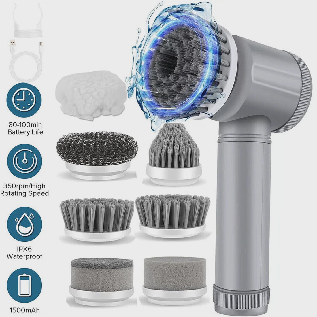 Electric Spin Scrubber Powerful Turbo Cordless Rechargeable Cleaning ...