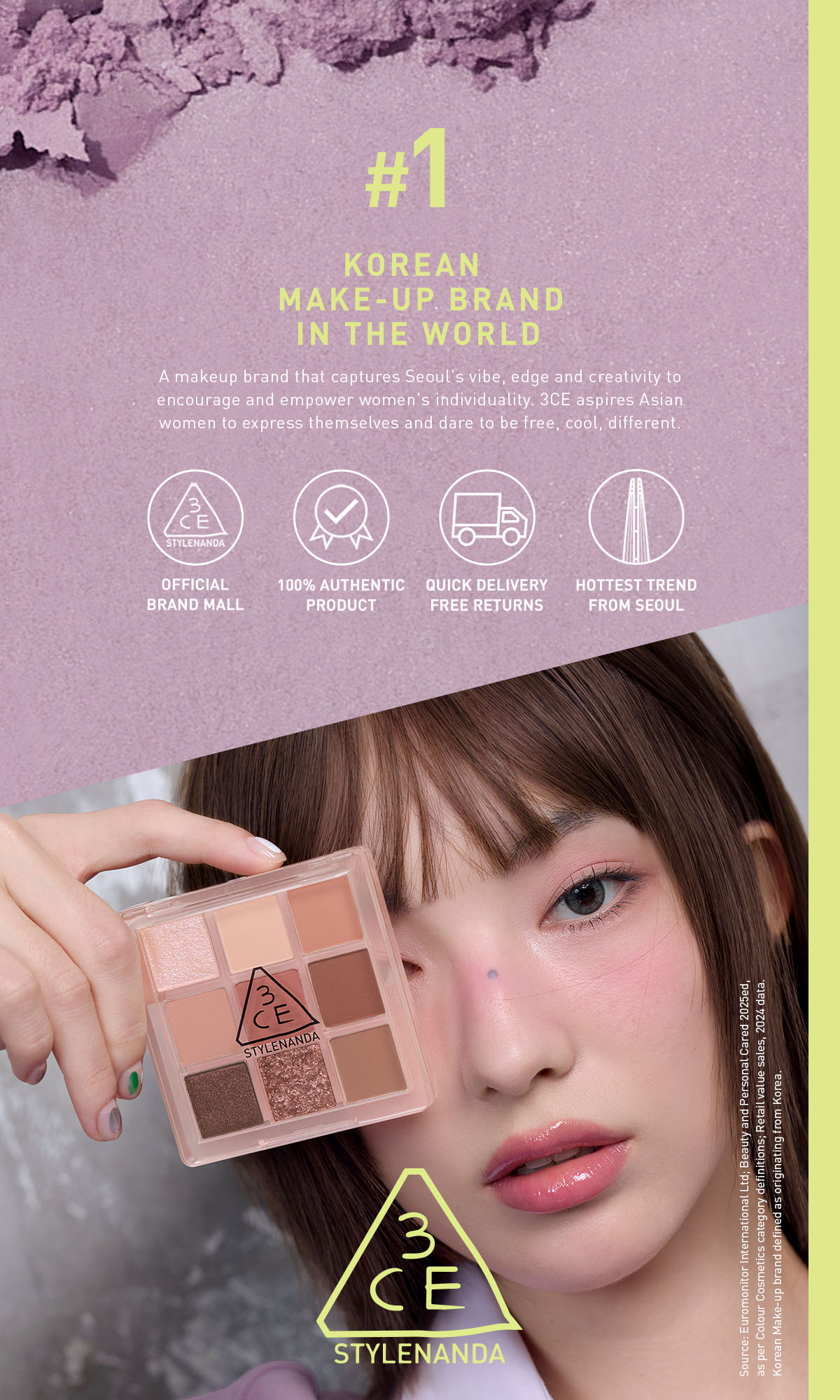 3CE Multi Eye Color Palette, 9 matte, shimmer, glitter shades smooth ...