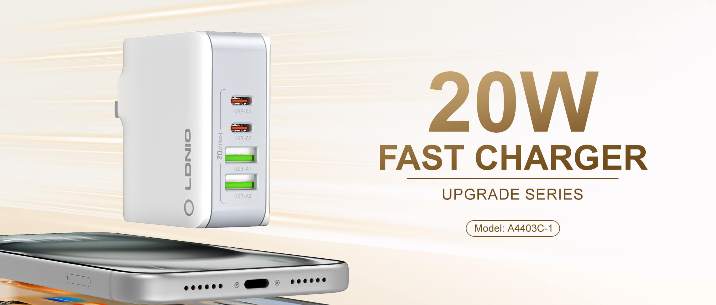 Ldnio A4403C-1 20W Fast Charger 2 USB-C 2 USB-A Turbo Power with C to C ...