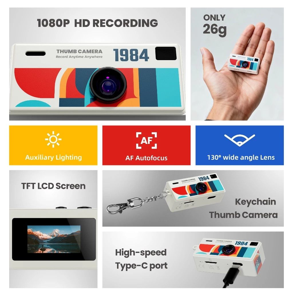 G6 Mini Thumb Camera Keychain 1984 1080P HD with Flash Keyring Camera ...