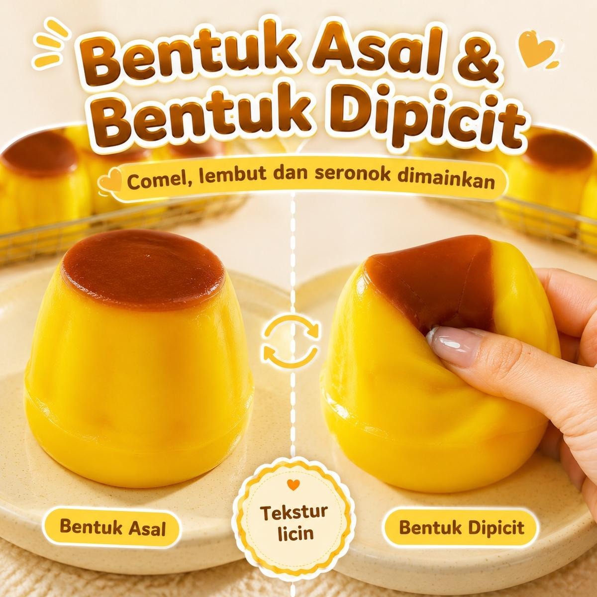 Crunchy Caramel Pudding Squishy Food-shaped Squeeze Toy Handmade Stress ...