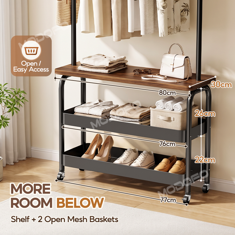 MODOFO 3-Layer Steel Rak Baju Movable Ampaian Baju Clothes Drying Rack ...