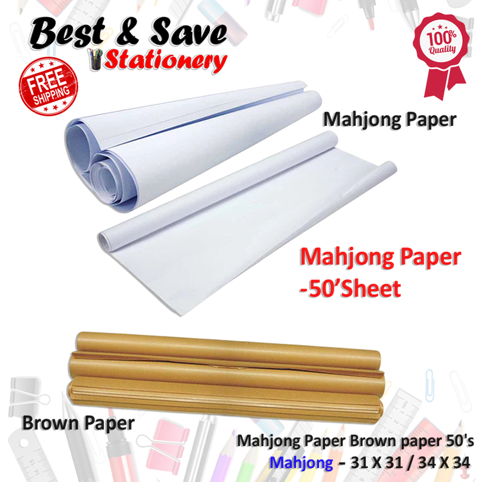 25’s 50’s Putih Kertas Mahjong White Mahjong Paper 31 X 31 / 34 X 34 ...