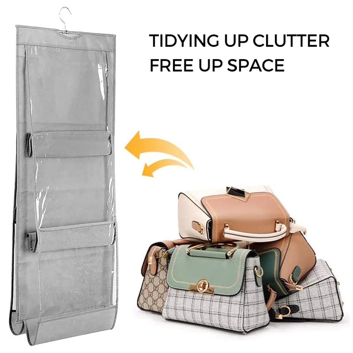 6/8 Pockets Handbag Storage Hanging Wardrobe Organizer Bag Closet Purse ...