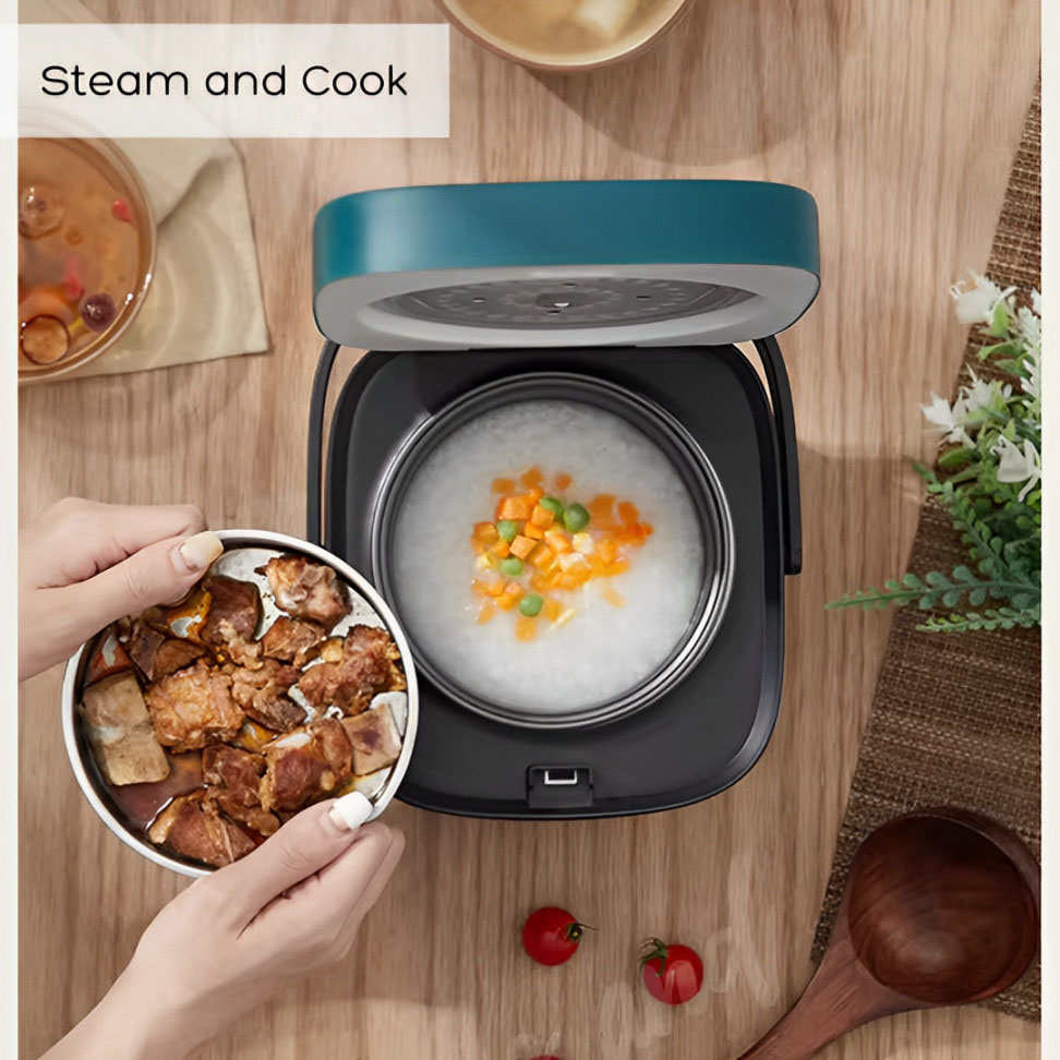 1.2L Rice Cooker with Non-stick Pot and Steamer 200W Mini Electric ...
