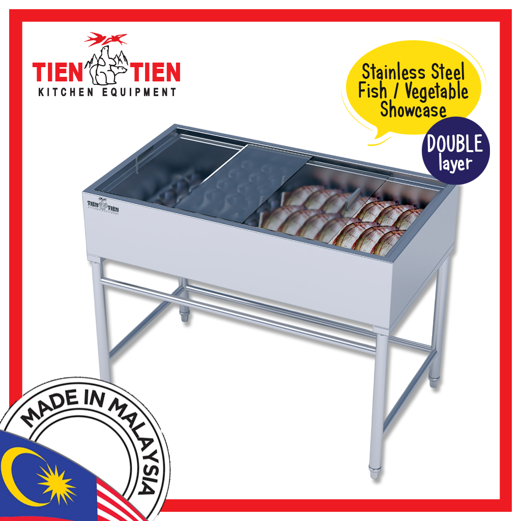 Double Layer with Slide Door Stainless Steel Fish Showcase Vegetable ...
