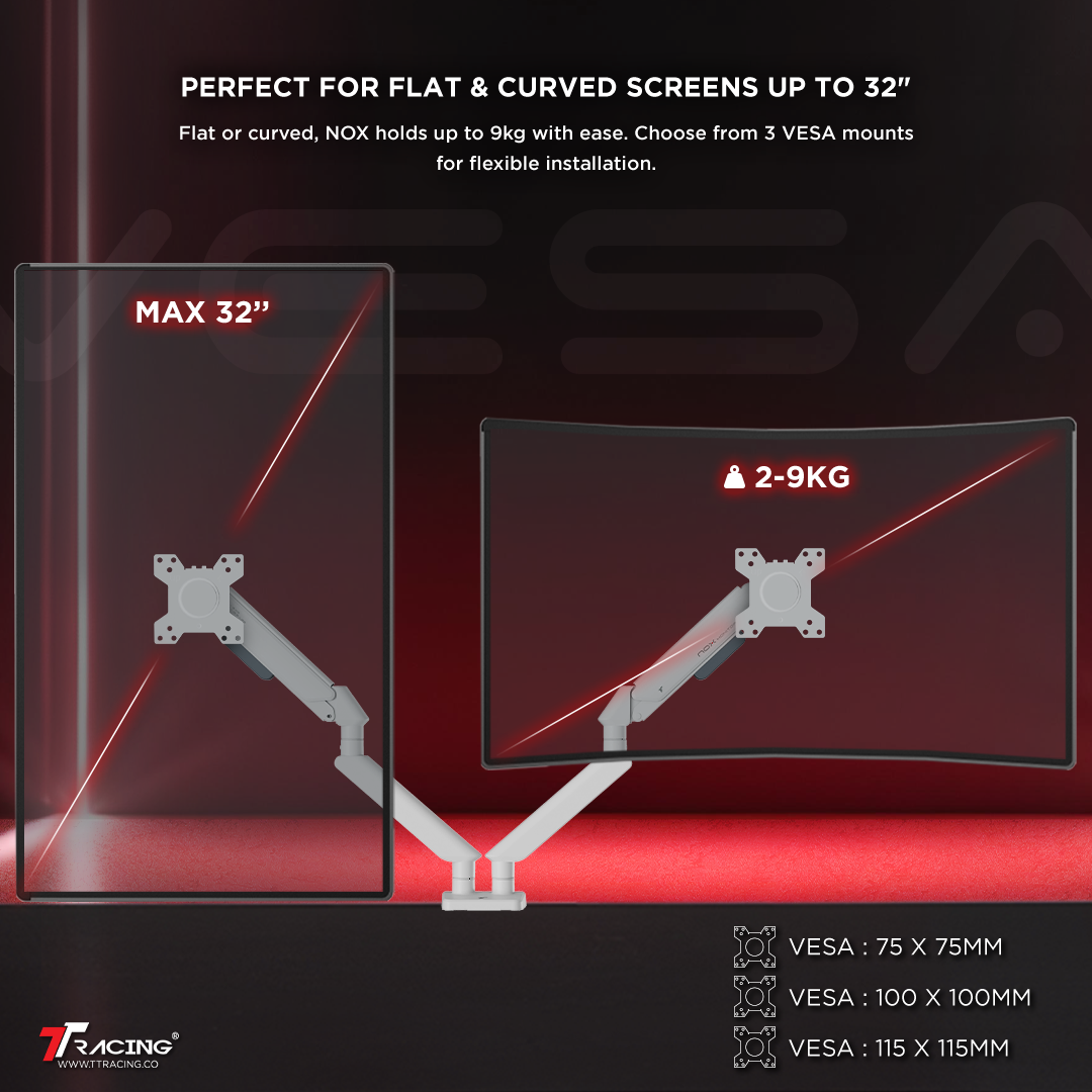 TTRacing NOX Adjustable Monitor Arm - Single/Dual Arm, With Cable ...
