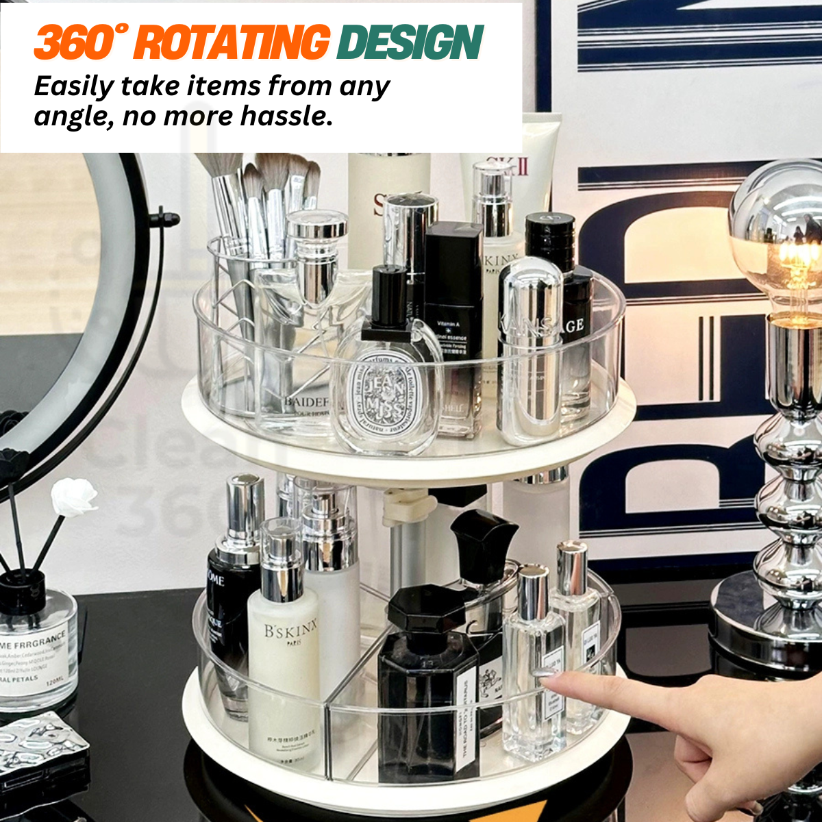 Clean360 Ins Style Rotating Rack 2-Layer Shelf Transparent Makeup ...