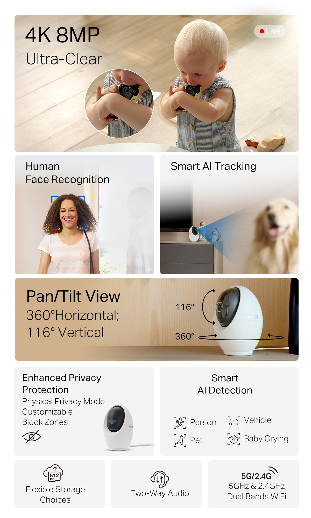 TP-Link Tapo C260 4K Face Recognition Camera + TC74 3K + C211 2K + TC70 ...