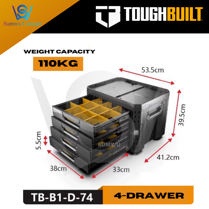 TOUGHBUILT StackTech Drawer Rolling Locking Box System Toolbox Storage ...