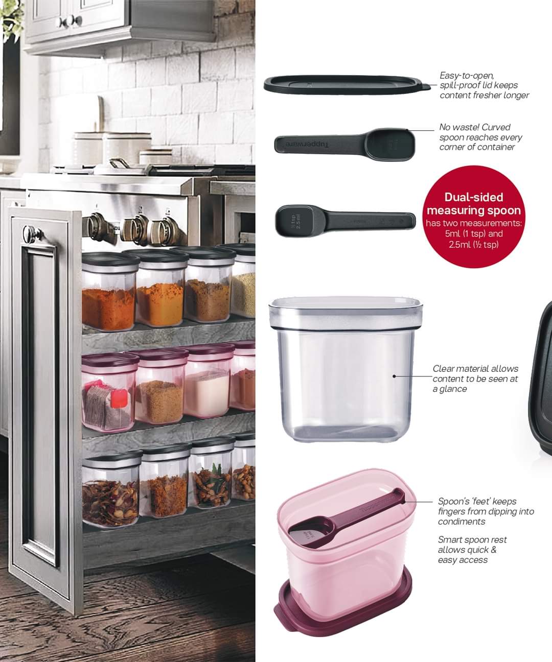 Tupperware Ezy Store 840ml With Spoon Salt Spice Container shelf saver ...