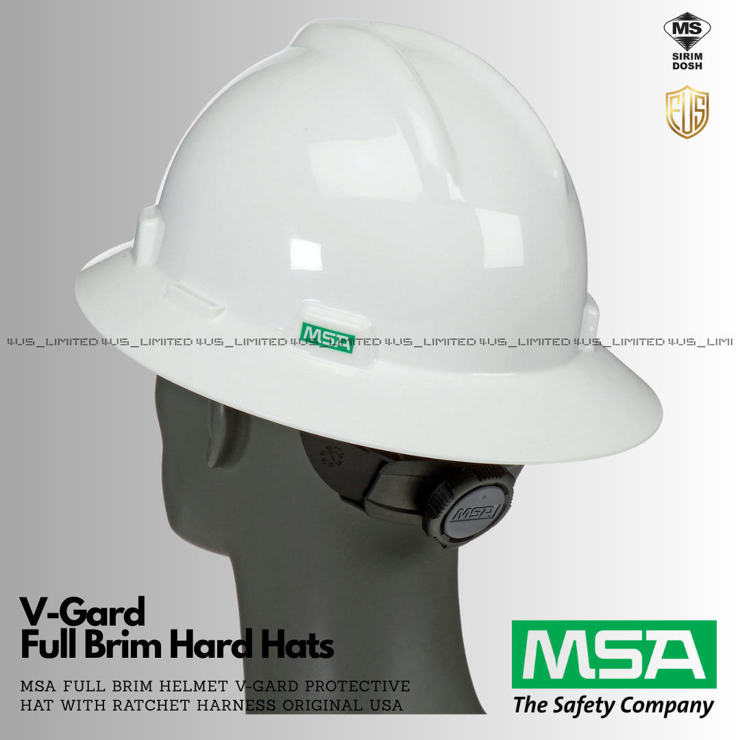 MSA Full Brim Helmet V-Gard Protective Hat with Ratchet Harness ...