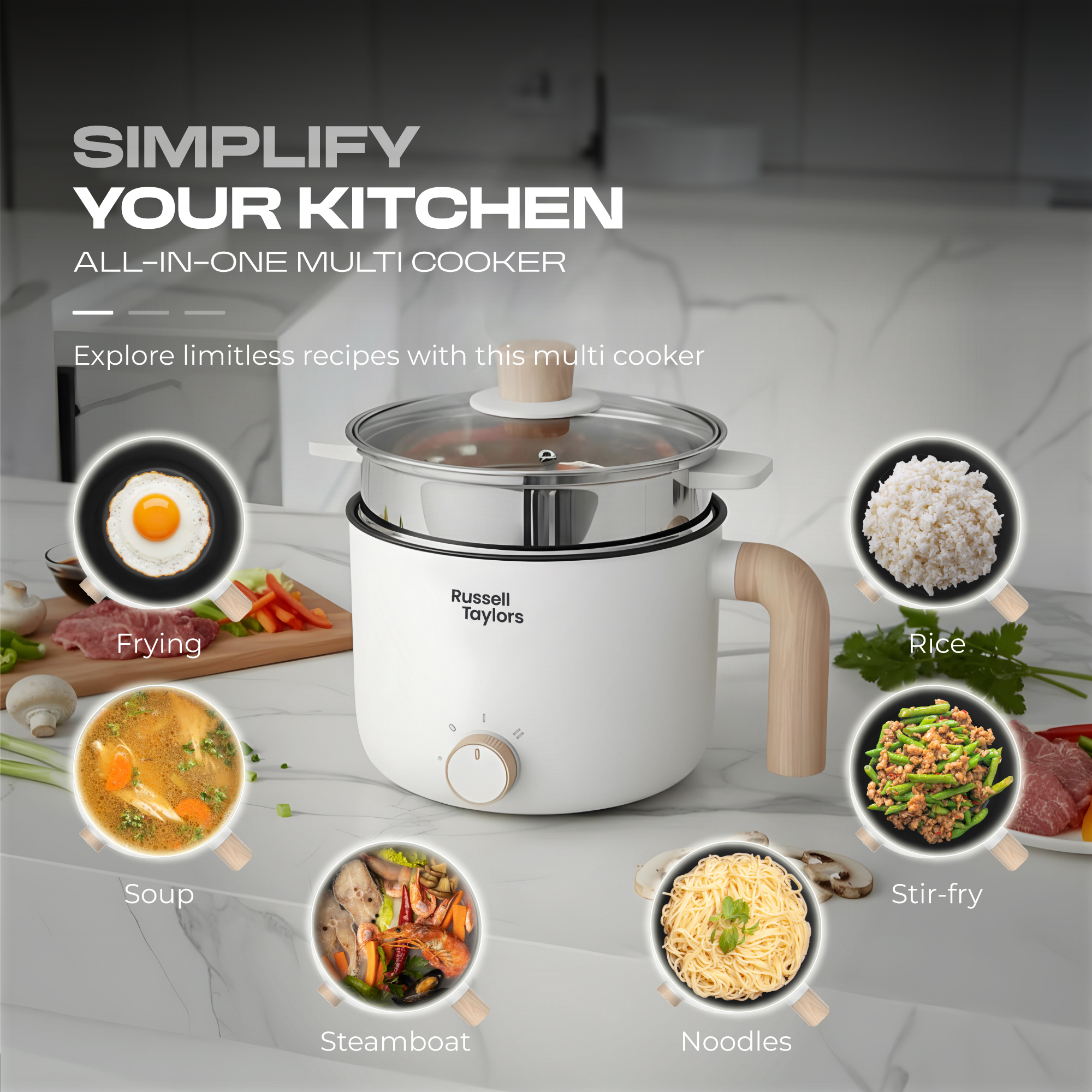 Russell Taylors Multi Cooker Ceramic Non Stick Electric Cooker (1.7L ...