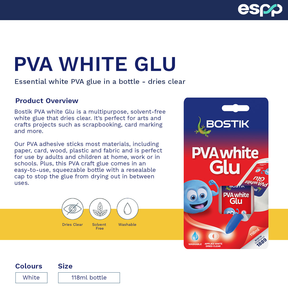 Bostik PVA White Glu (118ml) PVA 白胶 Gam Putih PVA | Shopee Malaysia