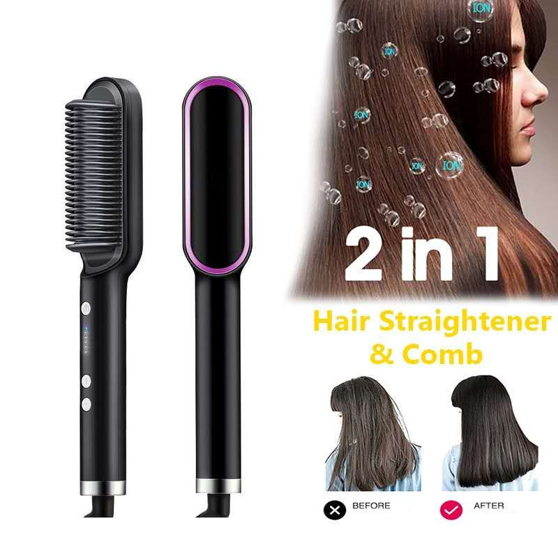 3 in 1 Hair Straightener Comb Portable Straightening, Curling & Drying ...