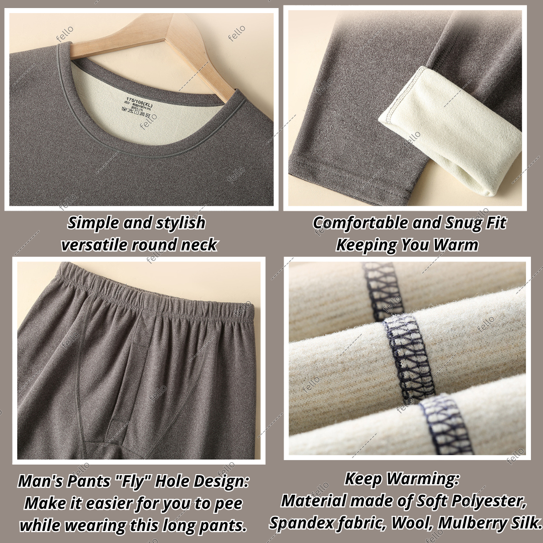 Men Women Winter Inner Wear Warm Silk Wool Thick Thermal Long Johns ...