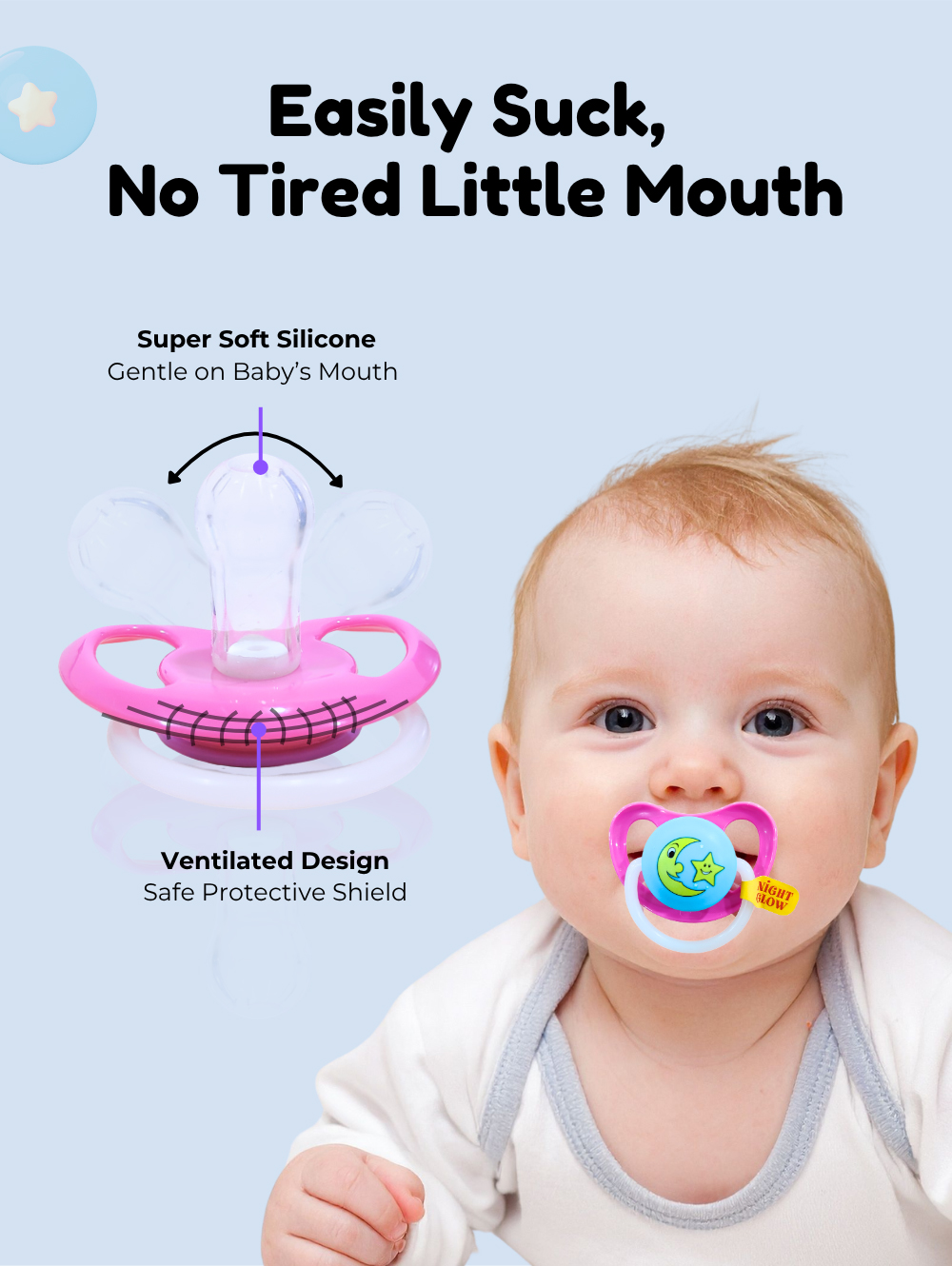 Japlo Premium Moon Newborn Pacifier with Cover Night Glow Handle for ...