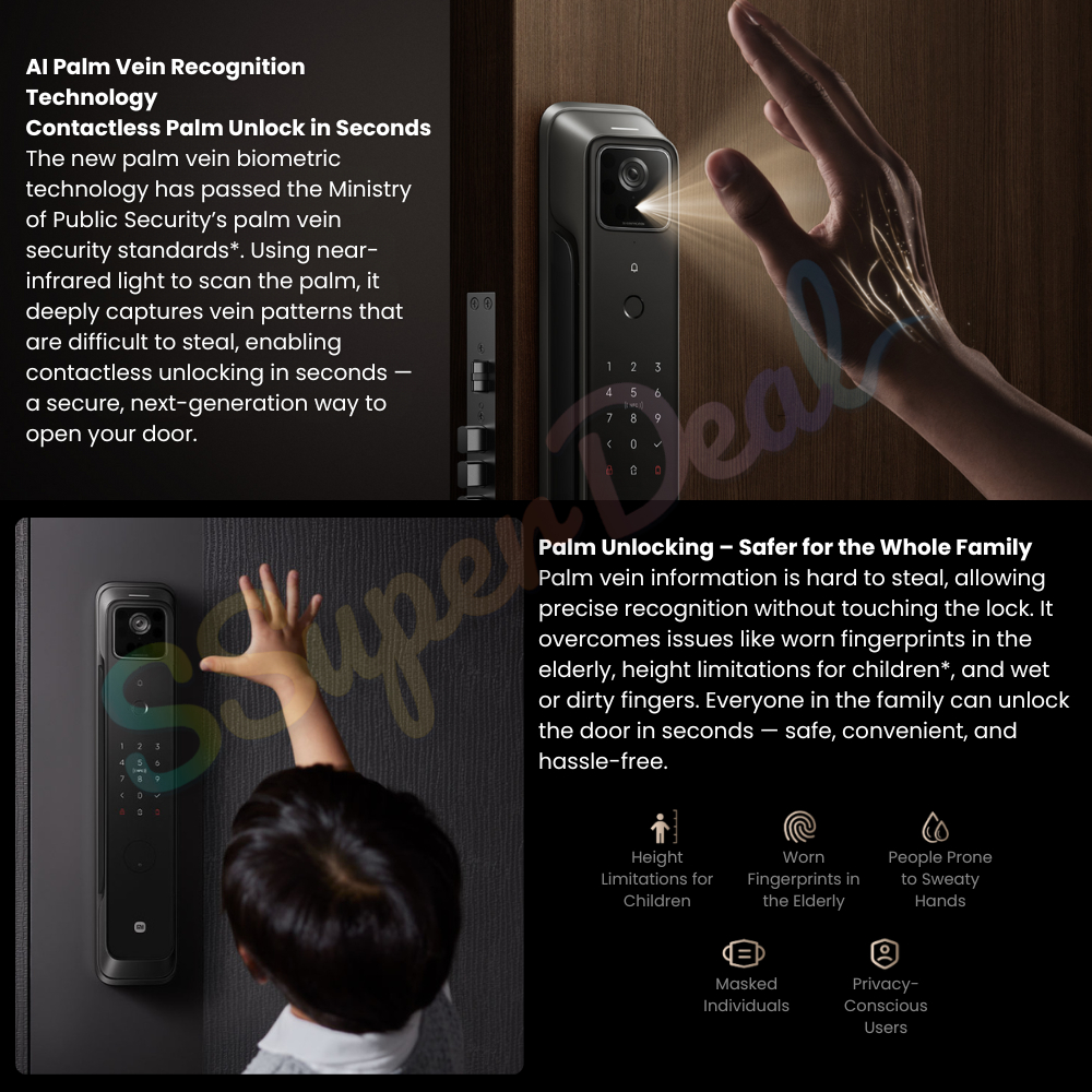 Xiaomi Smart Door Lock 4 Pro Ai Palm Vein 3D Face ID Recognition Unlock ...