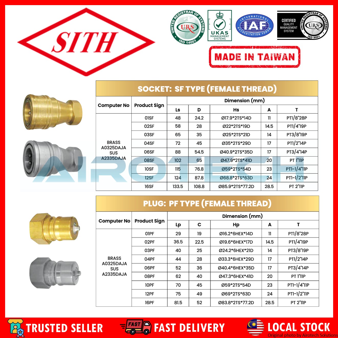 SITH Japanese Standard SP Coupler Brass Material Double Shut-Off Type ...