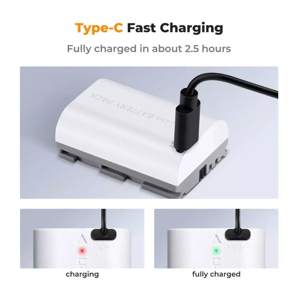 K&F Concept LP-E6NH Battery 2600mAh with USB-C Charging Port for Canon ...