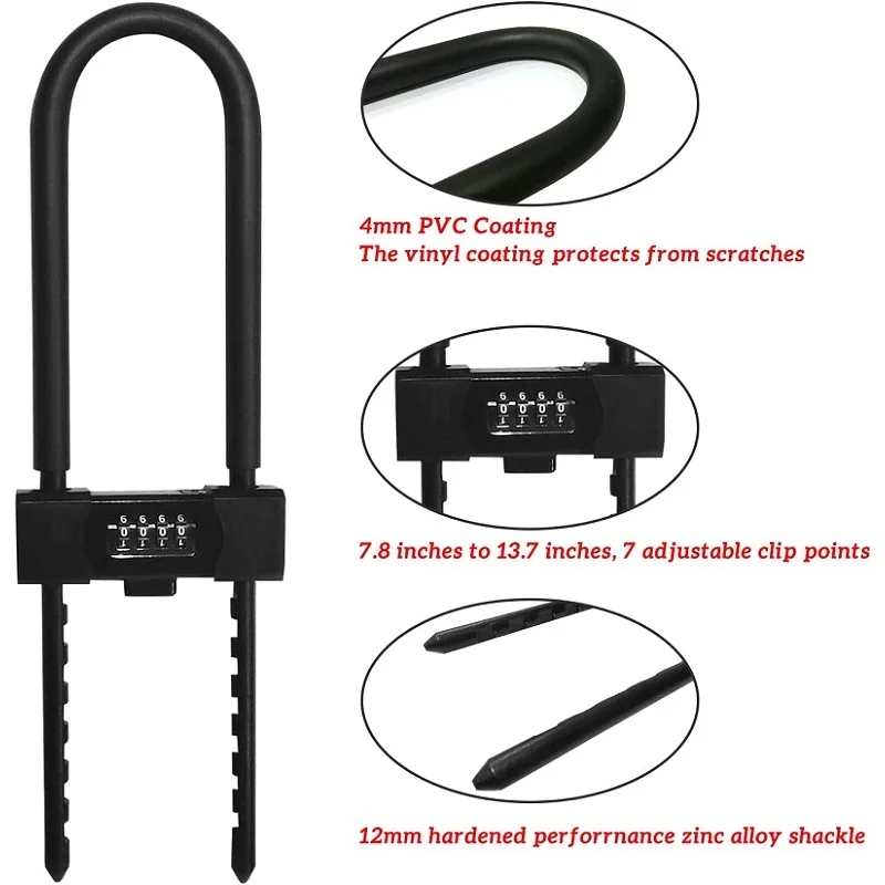 Adjustable Lengthened U-shaped Long Shackle Password Number Lock Glass ...