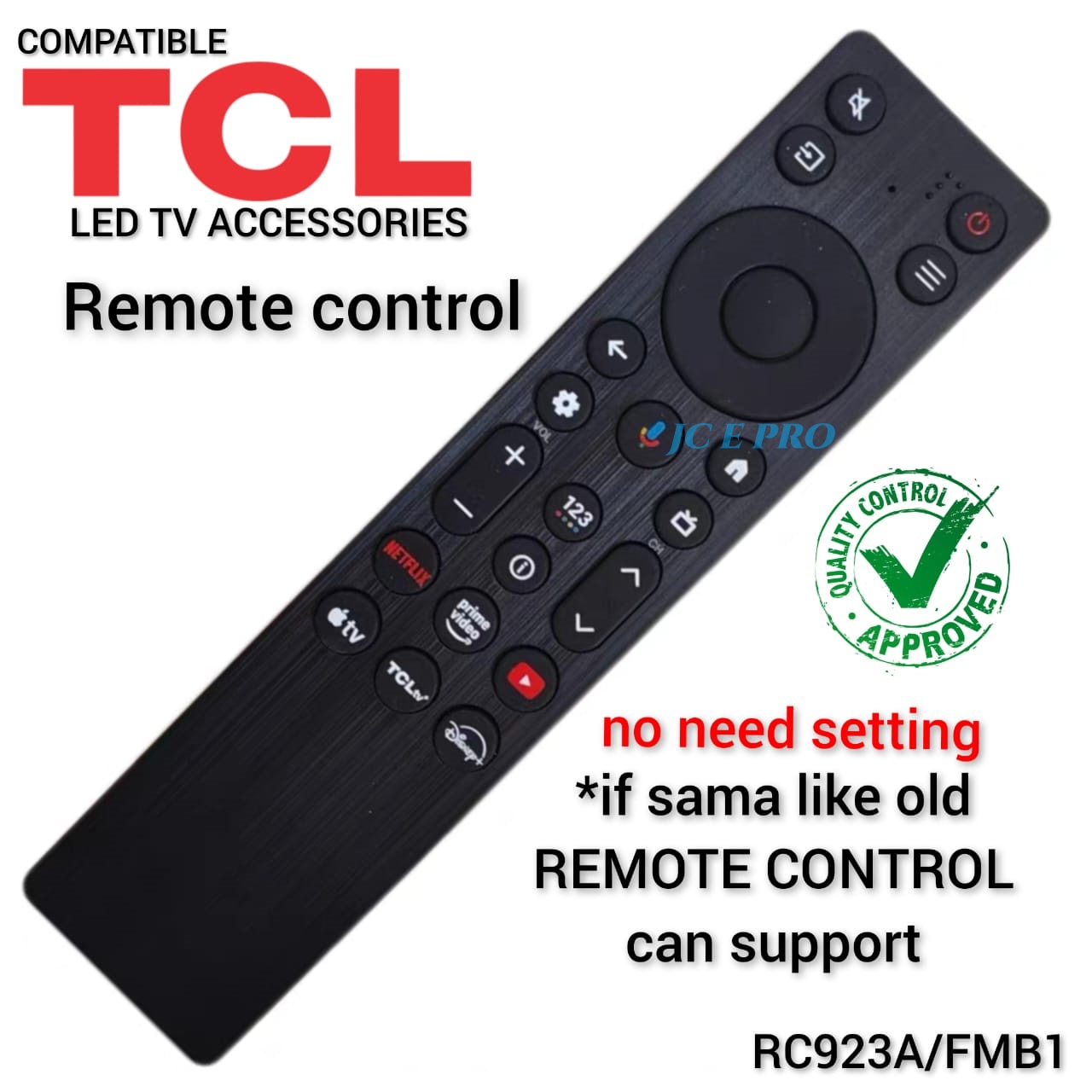 (No Voice) TCL Smart TV Remote Control RC923A/FMB1 98QM6K 55QM7K 50QM6K ...