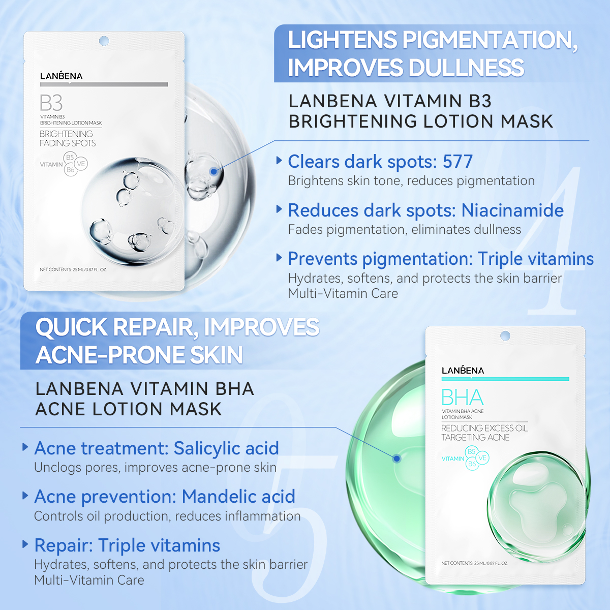 LANBENA Vitamin Lotion Mask 25ml Brightening Moisturizing Hydrating Oil ...