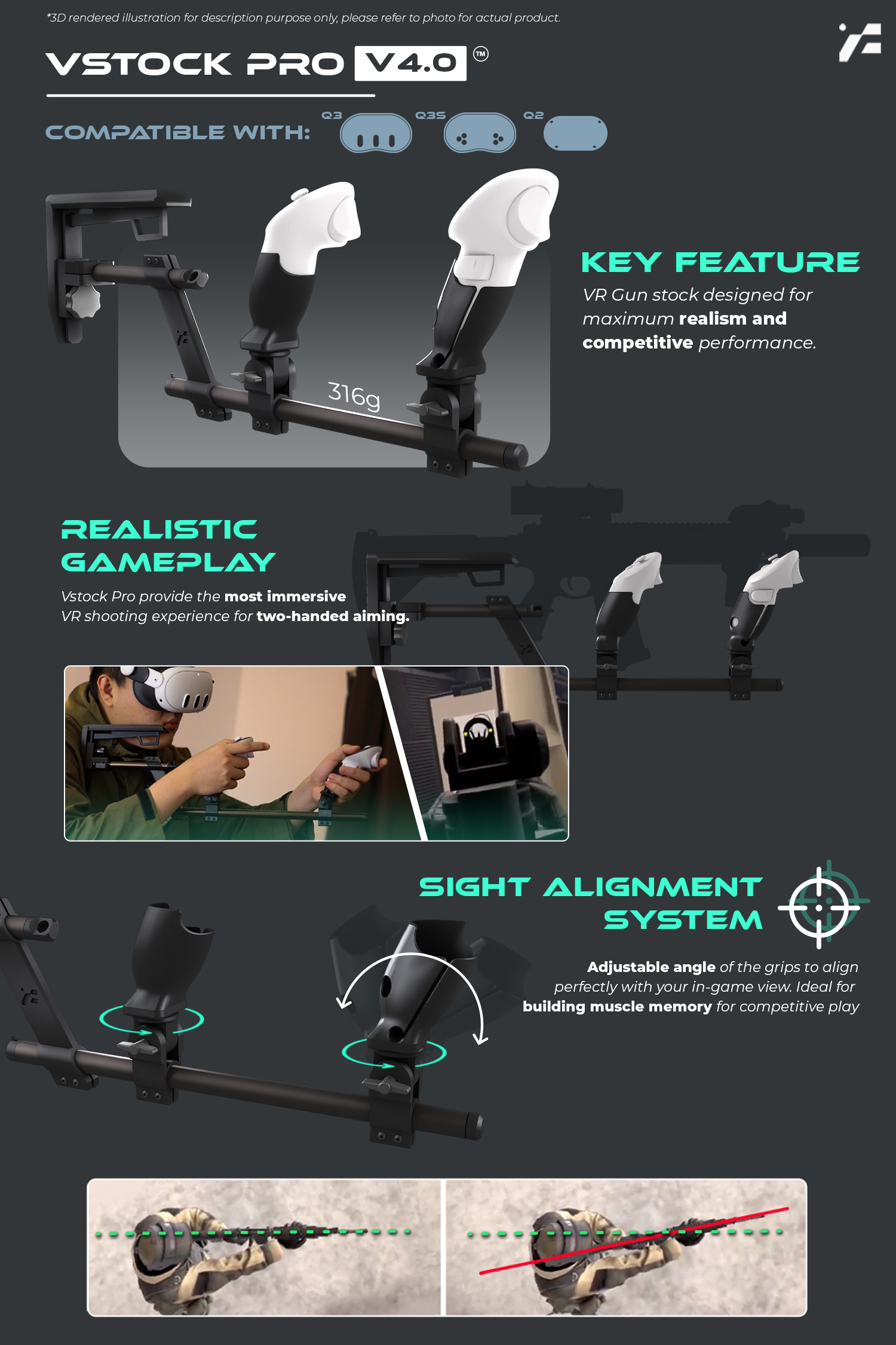 Vstock Pro V4.0 VR Gunstock for Q3/Q3S/Q2 - FPS Gaming Rifle | Pemegang ...