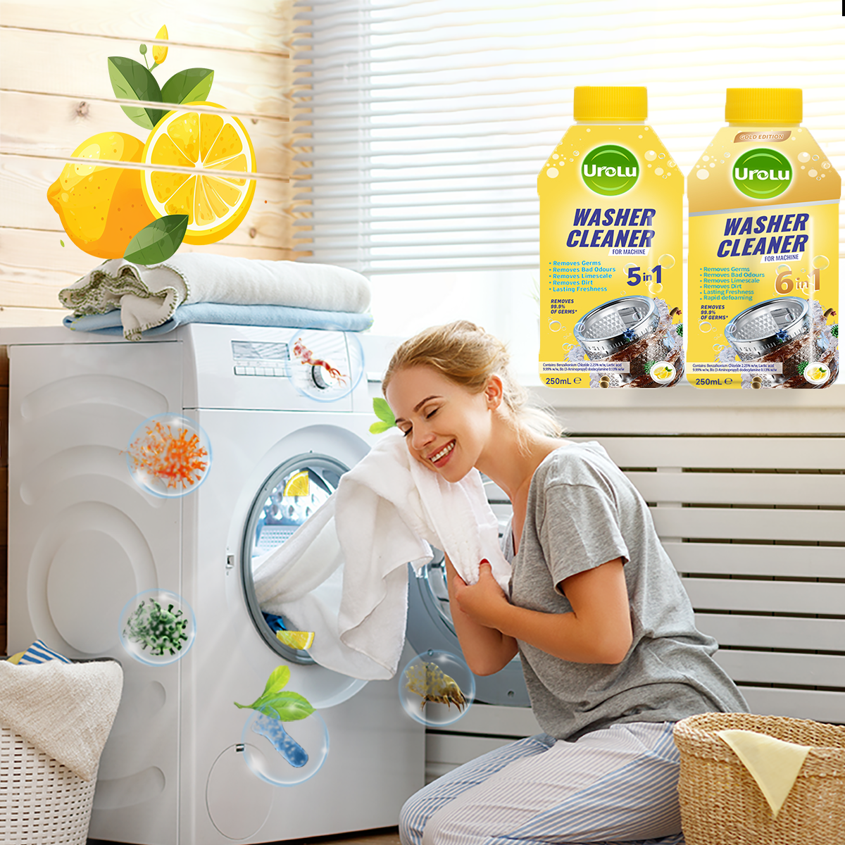 Urolu Lemon Washing Machine Cleaner 5in1 –Kills 99.9% of Germs Odor ...