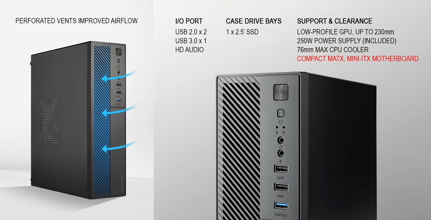 Tecware Core Mini SFF M-ATX M-ITX PC Case Ultra-Slim I Chasis included ...