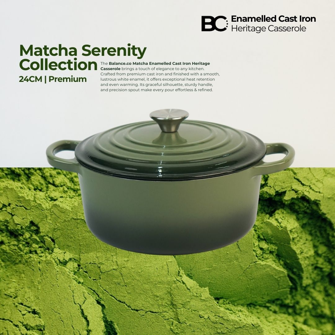 Balance.co 24cm Matcha Enamelled Heritage Casserole 4.3L Stew Pot Soup ...
