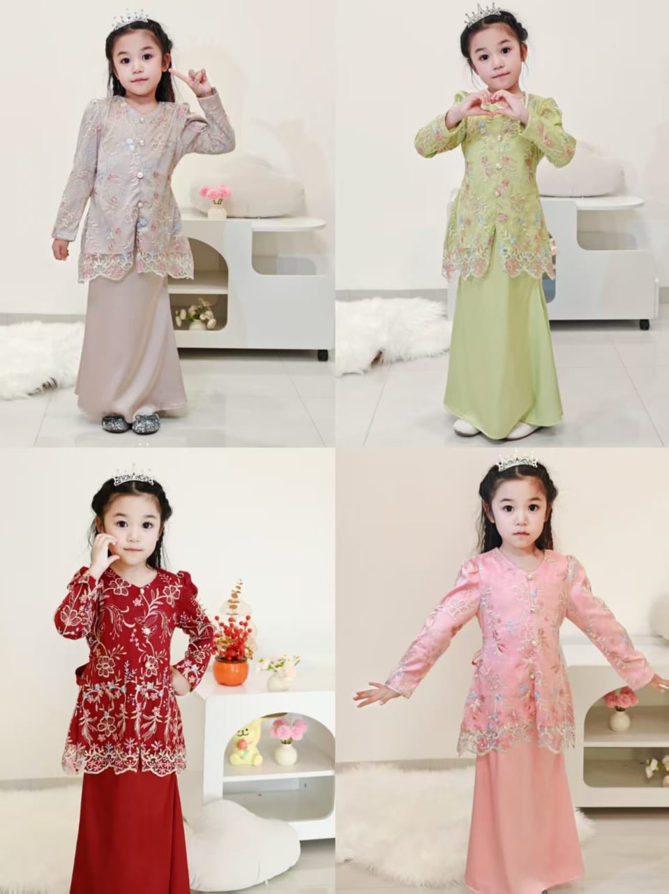 2026 Set Baju Raya Kurung Kanak-Kanak Lace (Sage Green/Nude/Soft Pink ...