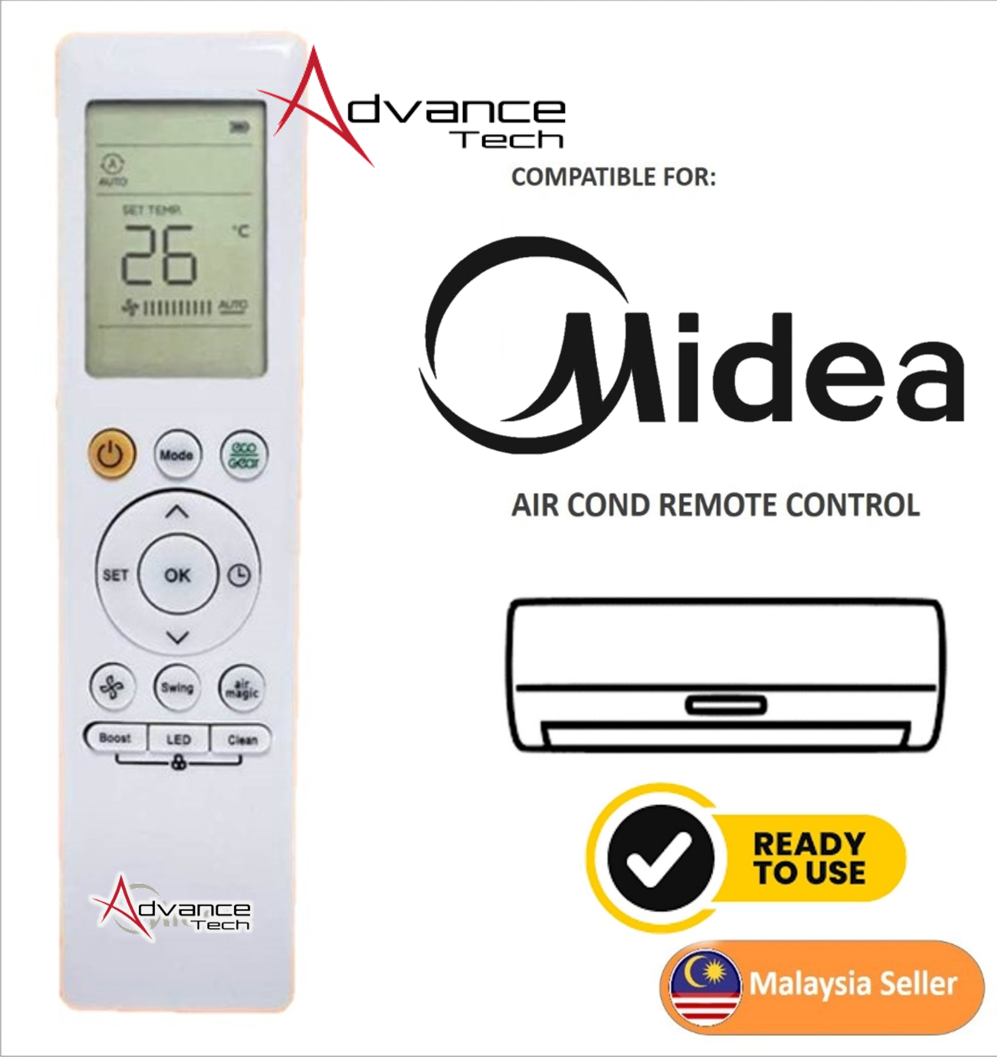 MIDEA REPLACEMENT REMOTE CONTROL AIRCOND AIR-CONDITIONER CONTROLLER FOR ...