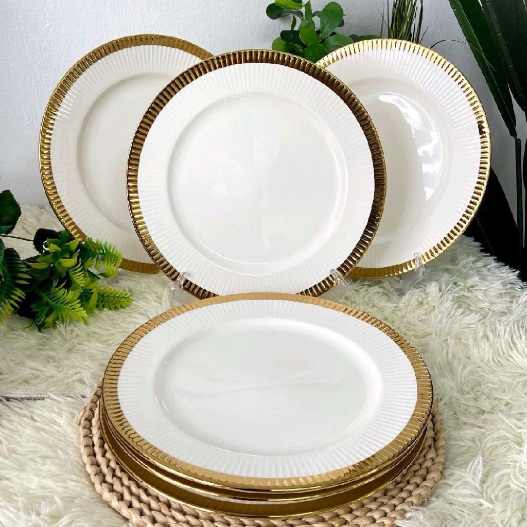Set Pinggan Mangkuk Eksklusif Lining Gold – Elegant Tableware Oven ...