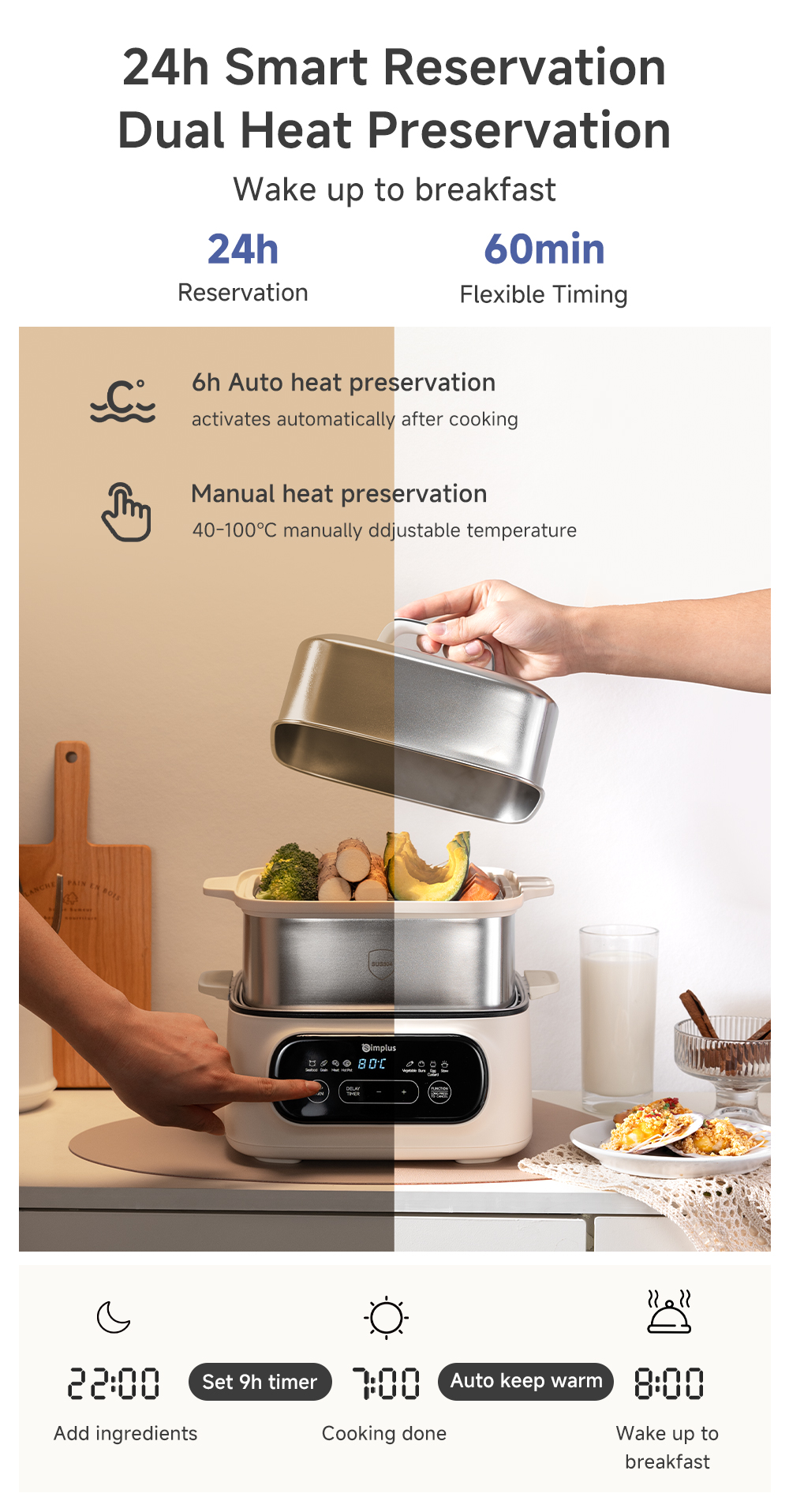 Simplus Electric Steamer丨11L Capacity丨Hot Pot丨304 Stainless Steel Trays ...