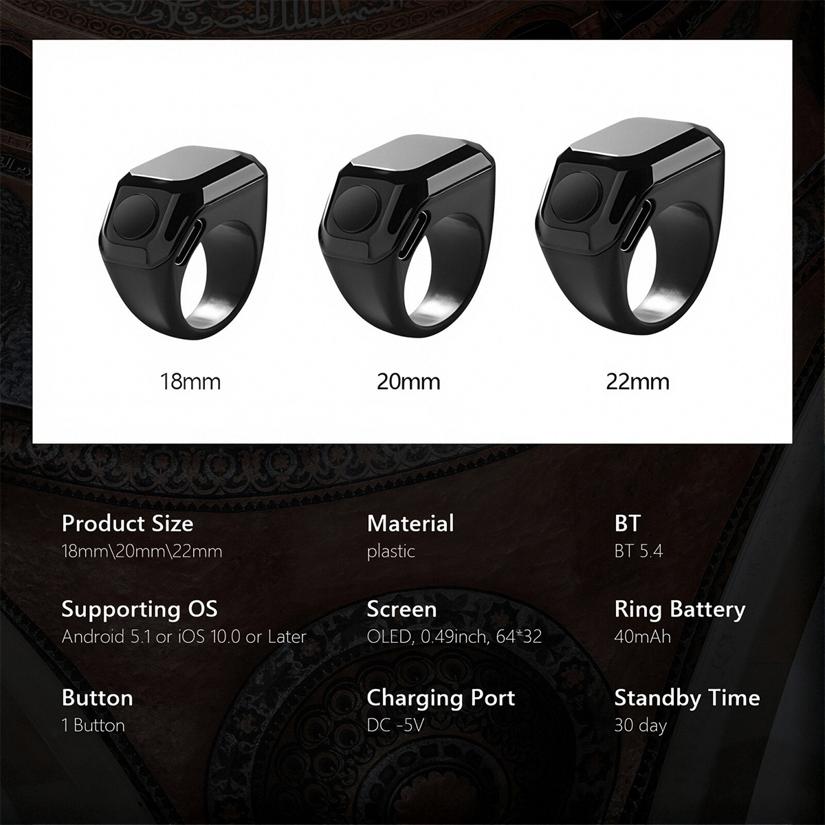 Digital LED Tasbih Counter Ring Bluetooth Support Tasbih Cincin Counter ...