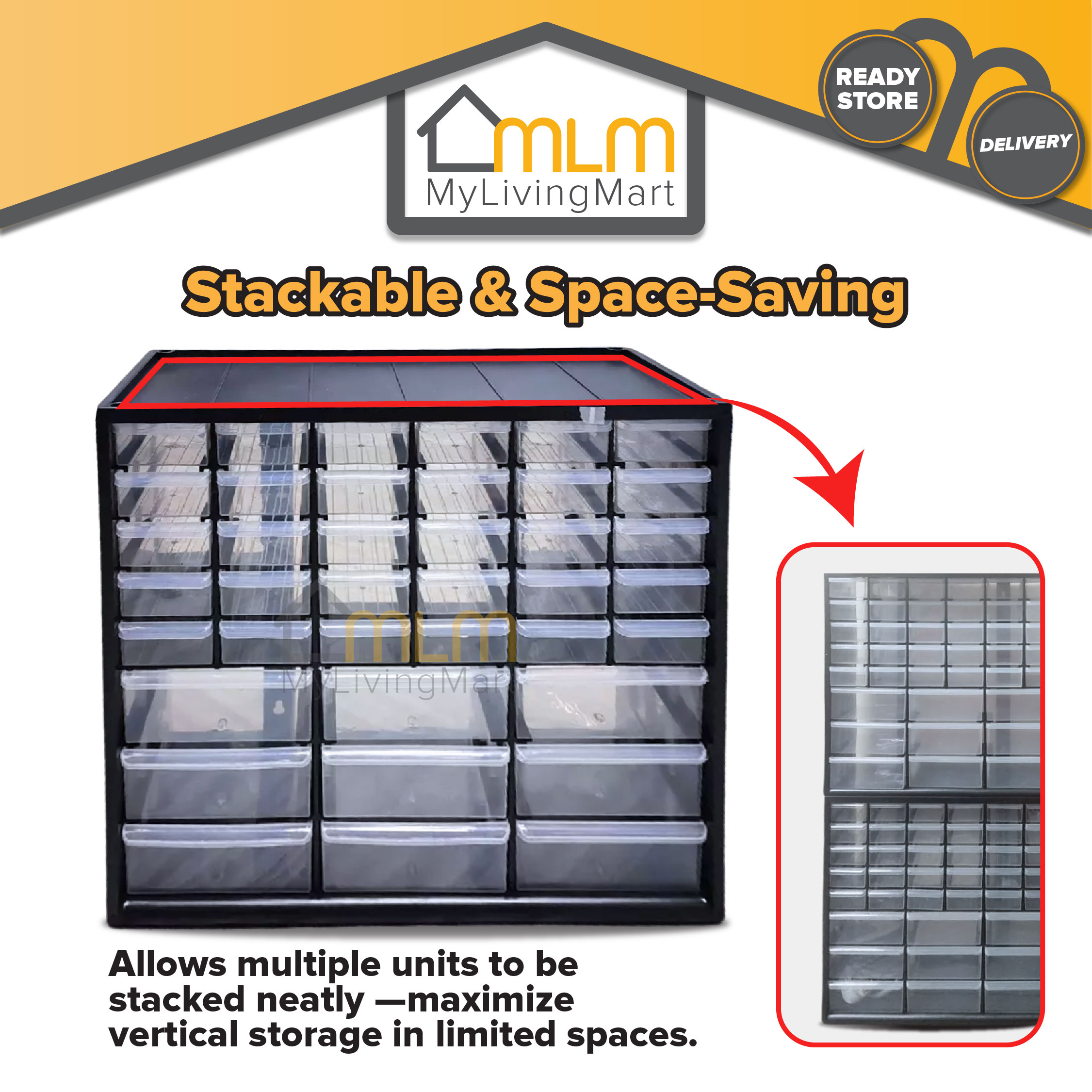 39 Drawers Heavy Duty Stackable Hard Plastic Small Drawer Multi ...